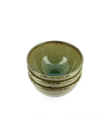 Set tre ciotole in ceramica giapponese, verde.