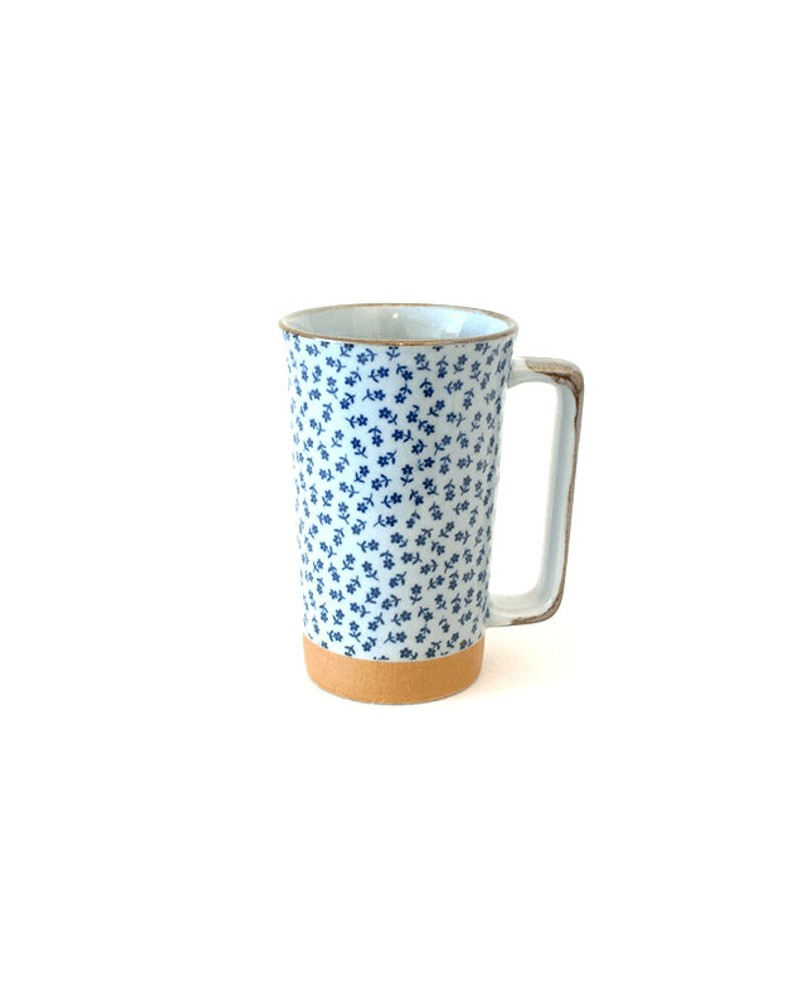 Mug in ceramica giapponese grigia fiorellini blu. Made in Japan