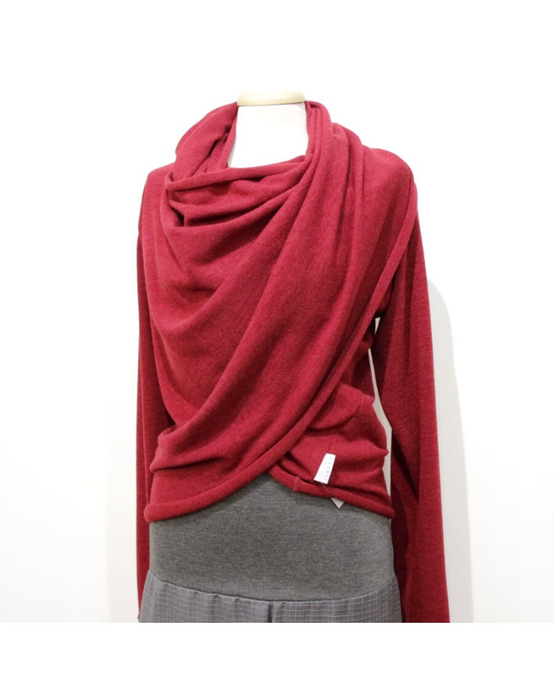 Maglia rossa trasformabile in lana maniche lunghe TG XL.