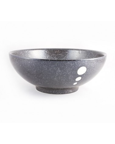 Ciotola ramen nera decoro bianco in ceramica giapponese.