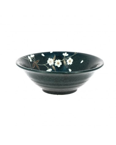 Ciotola giapponese nera in ceramica motivi floreali Sakura.