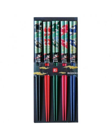 Set 5 bacchette in legno giapponese flowers.