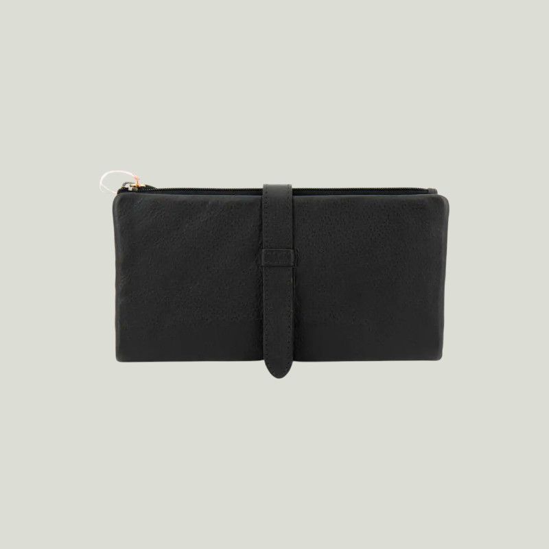 Portafoglio Donna Piatto in Pelle Nappa Nera - Commercio Equo e...
