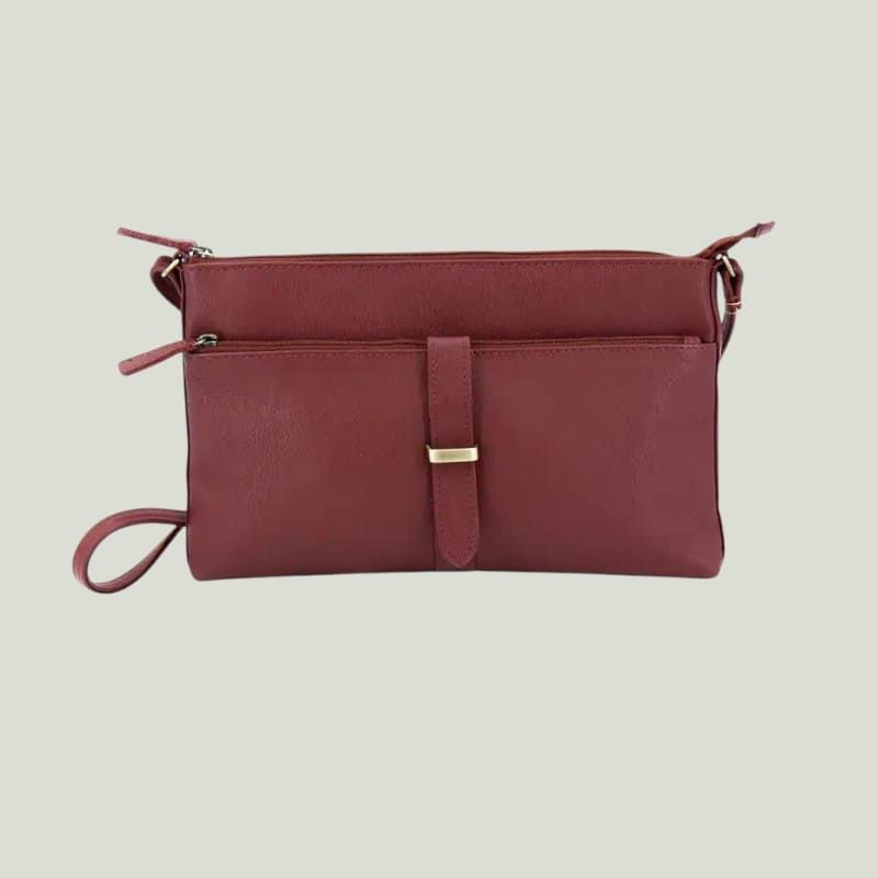 Borsa tracolla piccola pelle nappa rosso rabarbaro commercio equo