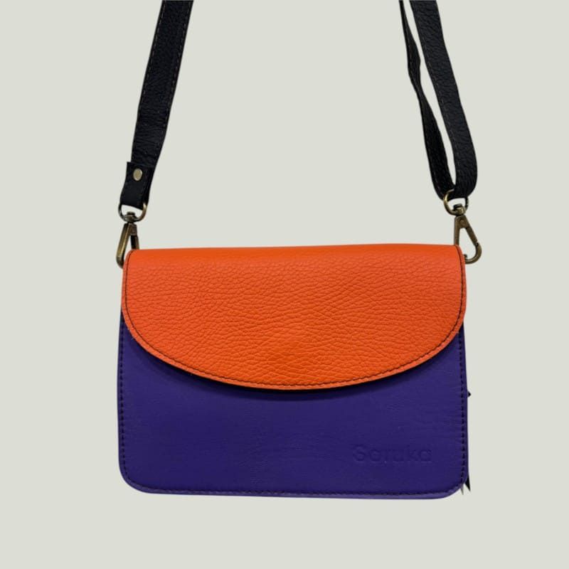 Borsa piccola rettangolare in pelle riciclata arancione e viola con...