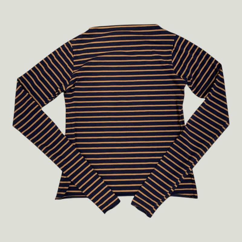 Top scollo barchetta maniche lunghe righe blu Made in Italy