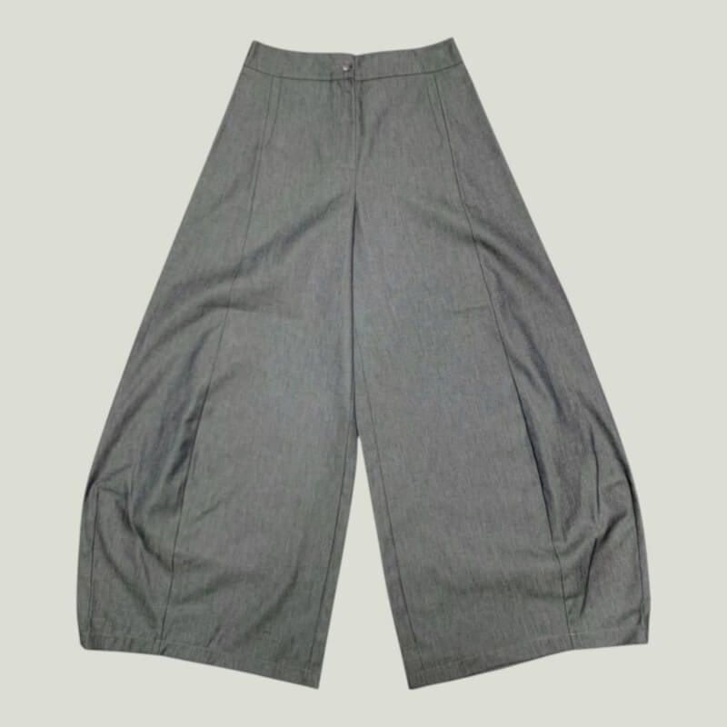 Pantalone donna ampio cotone grigio denim Made in Italy