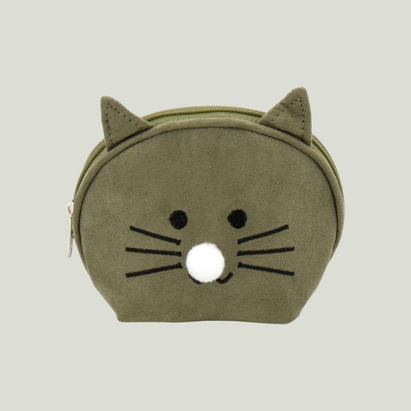 Portamonete gatto verde in simil camoscio con cerniera