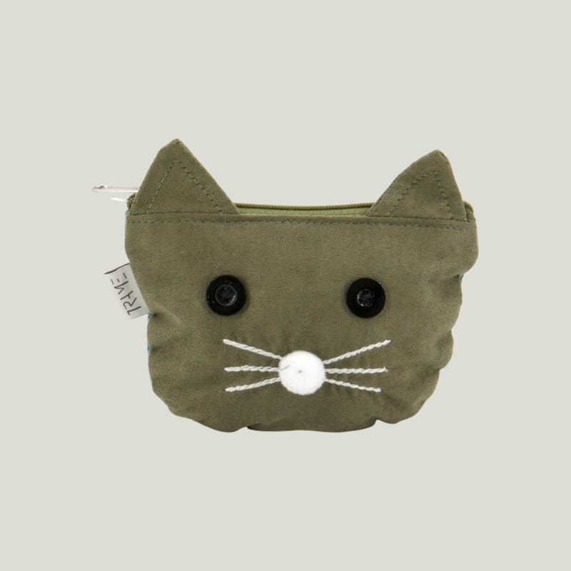 Portamonete a forma di gatto verde in simil camoscio