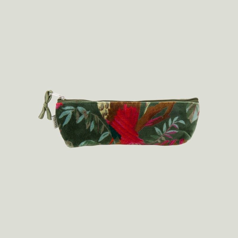 Astuccio portapenne verde in velluto con stampa floreale