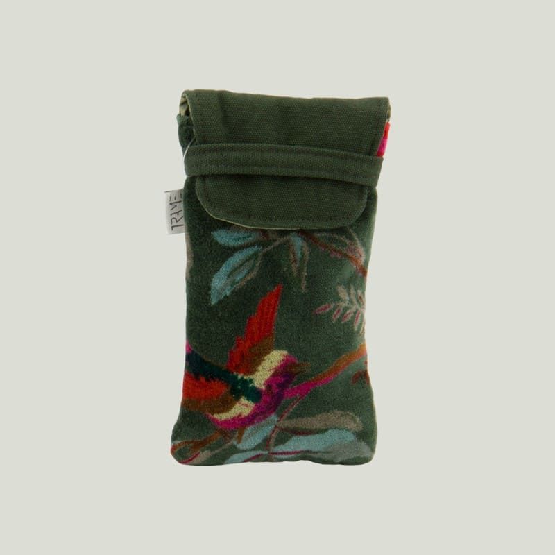 Portaocchiali verde in velluto con stampa floreale