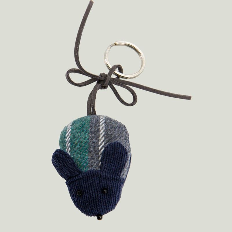 Portachiavi a forma di topo in tweed e velluto