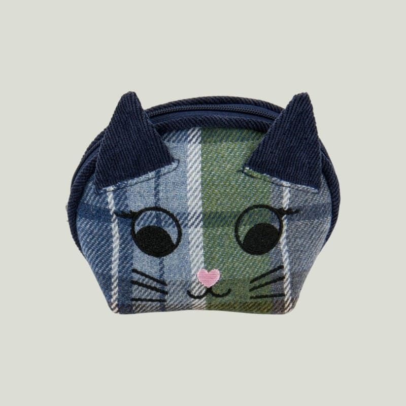 Portamonete a forma di gatto in tweed e velluto