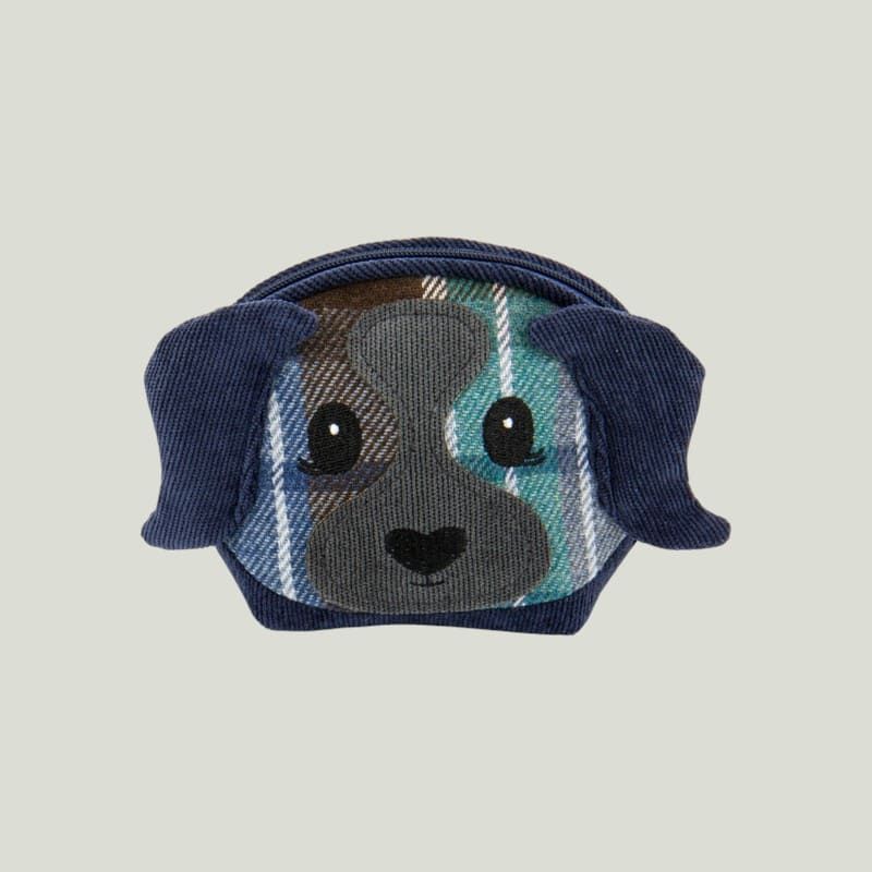 Portamonete a forma di cane in tweed e velluto