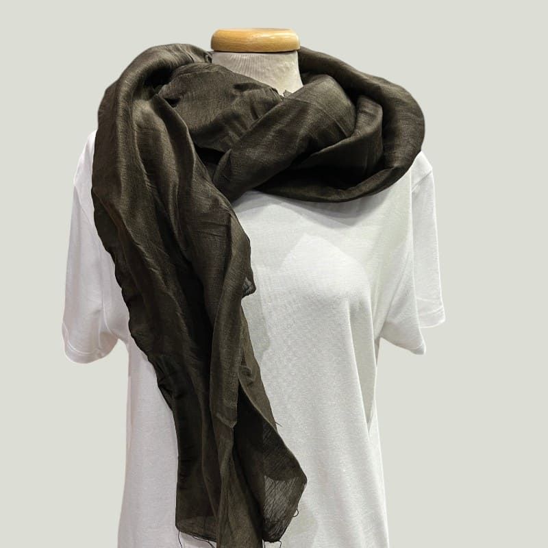Sciarpa donna marrone in Lino e Seta Equosolidale &ndash; Artigianale