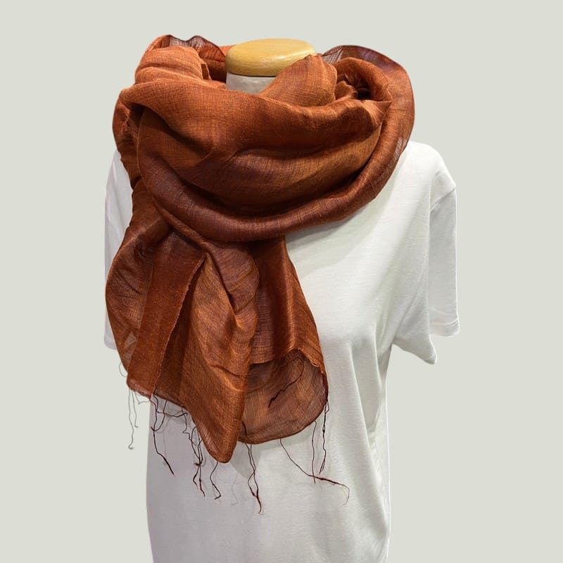 Sciarpa donna ruggine in Lino e Seta Equosolidale &ndash; Artigianale