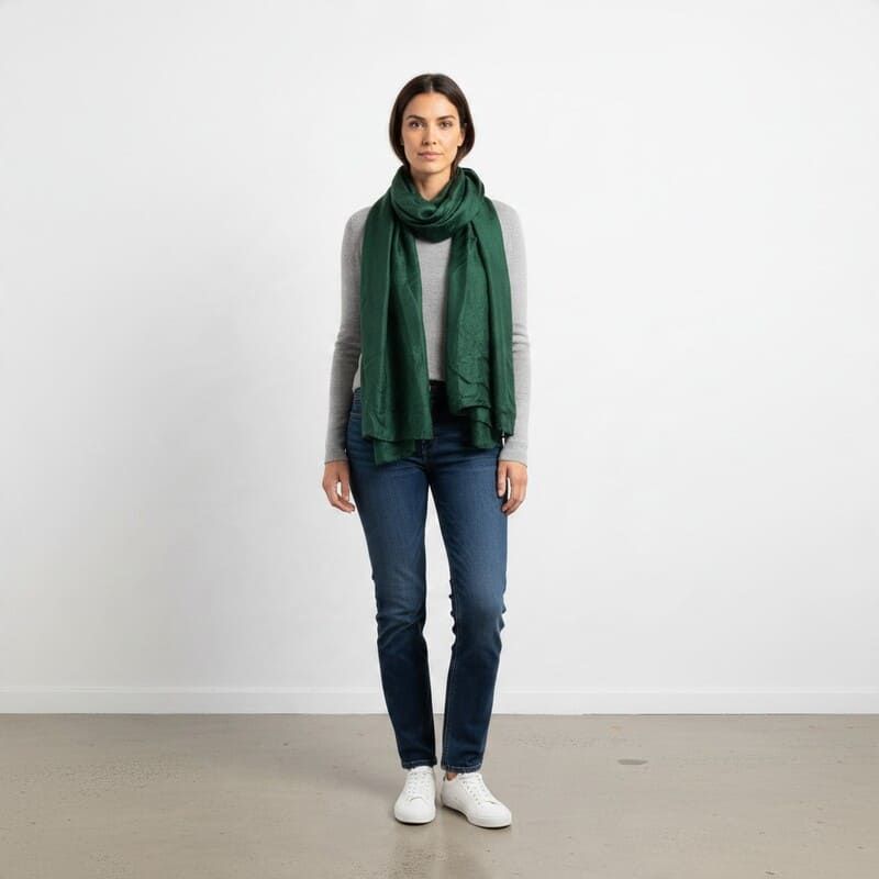 Sciarpa donna verde smeraldo scuro in Seta Naturale &ndash; Artigianale...