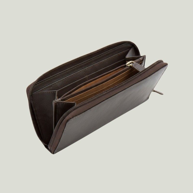 Portafoglio donna pelle nappa marrone con zip