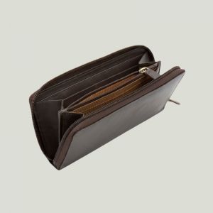 Portafoglio donna pelle nappa marrone con zip